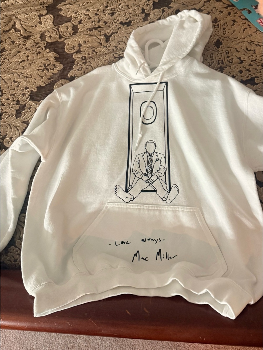 Vintage Mac Miller White Hoodie with Black Line Illustration